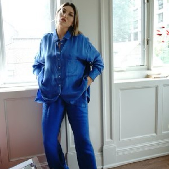 Soft Focus Silky Lounge Pant in Lapis - Picture 1 of 7
